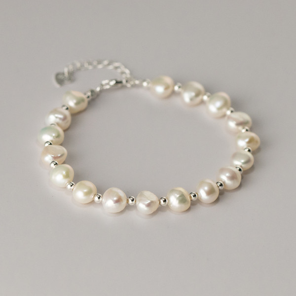A43518 s925 silver trendy sweet cute unique pearl charm bracelet