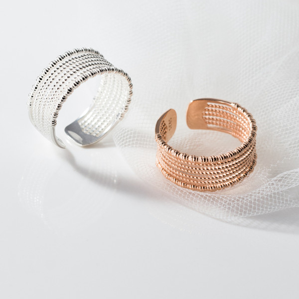 A39104 s925 sterling silver multilayer layered twist bar design unique adjustable ring