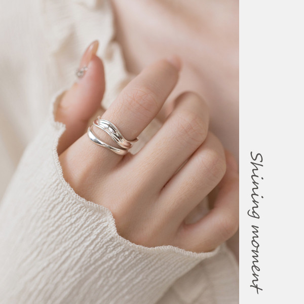 A39807 s925 silver thai multilayer layered bar hollowed unique design ring