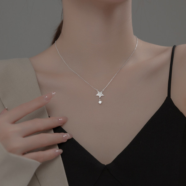 A35298 s925 sterling silver fashion chic rhinestone star pendant trendy stars necklace necklace