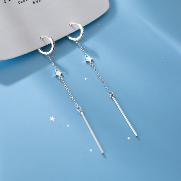 A35989 s925 sterling silver stars chain simple star trendyM earrings