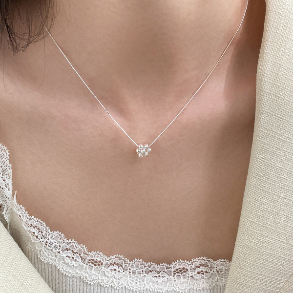 A45999 s925 silver trendy sweet dainty ball necklace