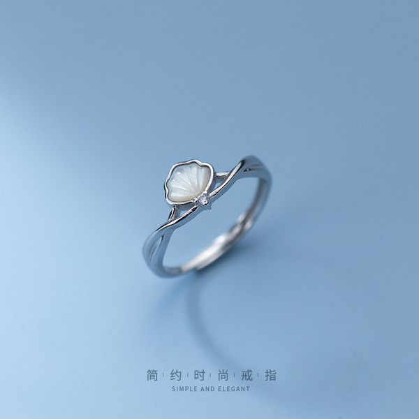 A34412 s925 sterling silver fashion rhinestone shell bar adjustabl ring
