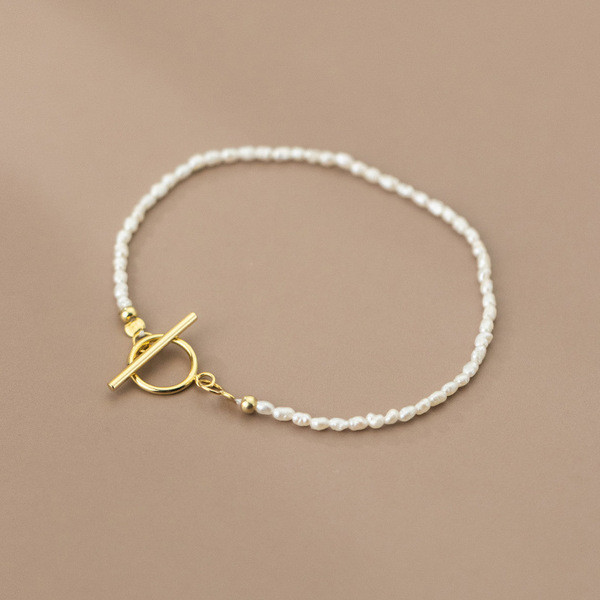 A34235 s925 sterling silver pearl charm bracelet