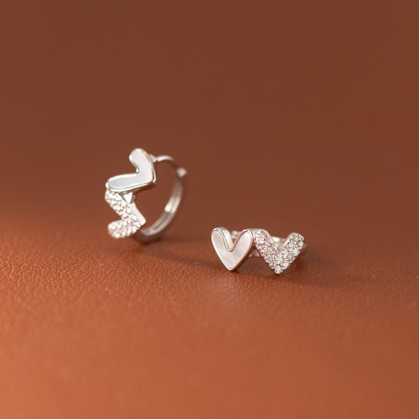 A42522 s925 silver rhinestone shell double heart heartshape trendy sweet earrings