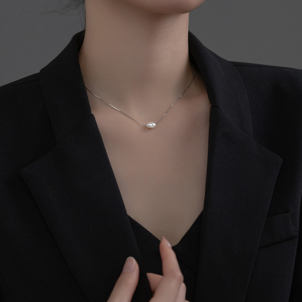 A36923 s925 sterling silver baroque pearl short necklace