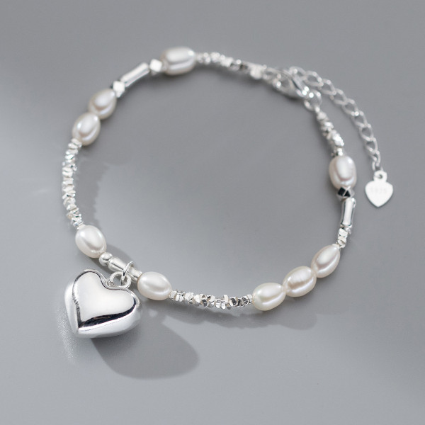 A41088 s925 sterling silver trendy heart charm elegant bracelet
