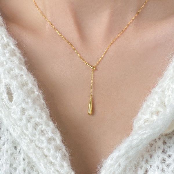 A43190 s925 sterling silver simple teardrop necklace