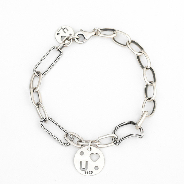 A32948 s925 sterling silver vintage trendy simple silver bracelet