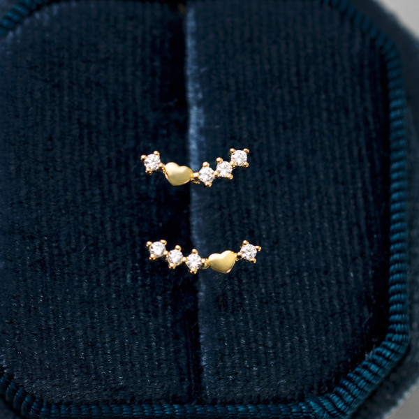 A44136 s925 silver rhinestone heart stud simple unique elegant earrings