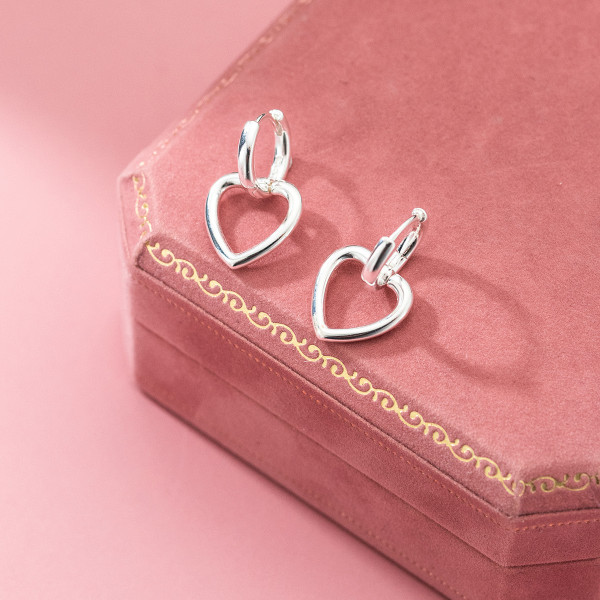 A37333 s925 sterling silver hollowed heart design simple earrings