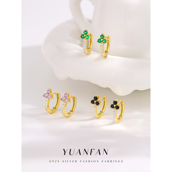 A40868 s925 sterling silver colorful cubic zirconia unique hoop earrings