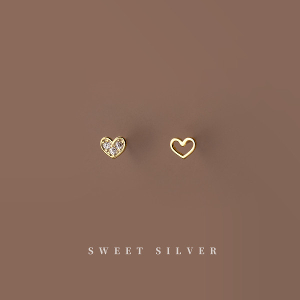 A37328 s925 silver sweet piercing heart stud rhinestone earrings