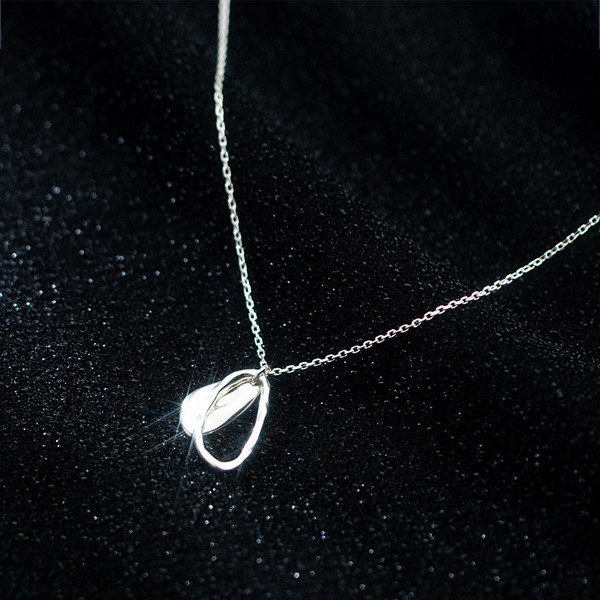 A34054 s925 sterling silver irregular oval necklace
