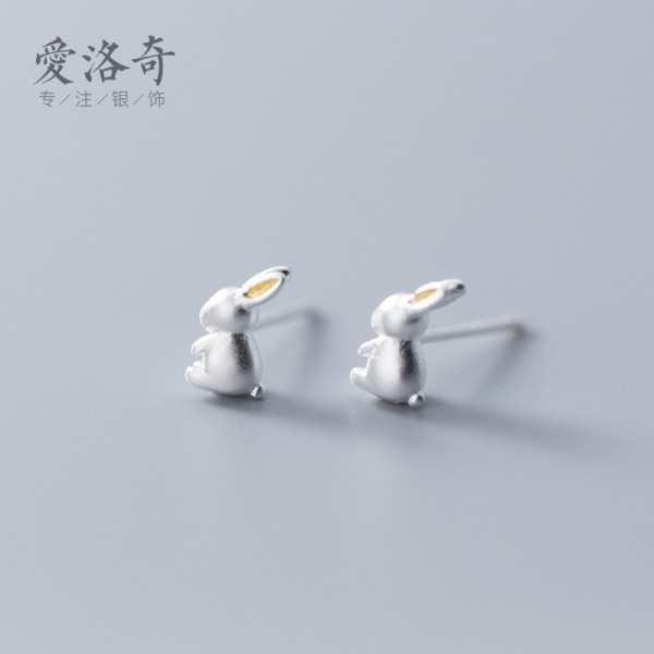 A40655 s925 silver white rabbit stud sweet earrings cute earrings