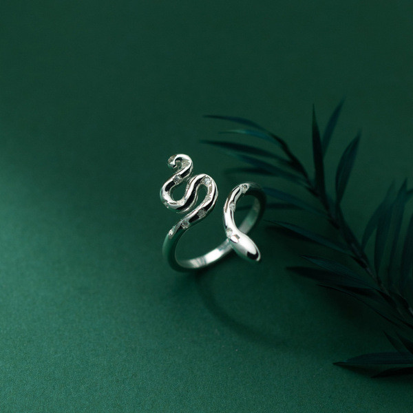 A34366 s925 sterling silver fashion rhinestone serpent unique adjustable ring