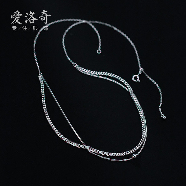 A33046 s925 sterling silver simple doublelayer necklace