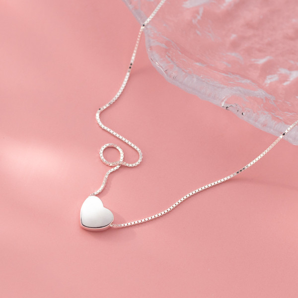 A45501 s925 silver simple dainty heart necklace