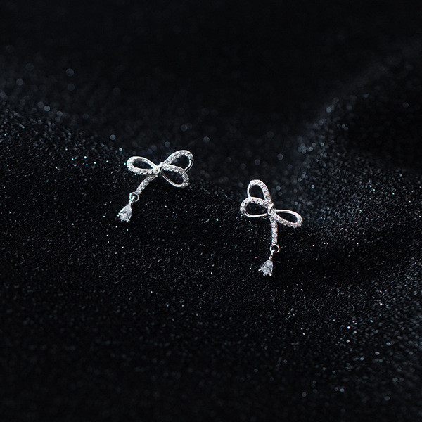 A33638 s925 sterling silver trendy bow earrings