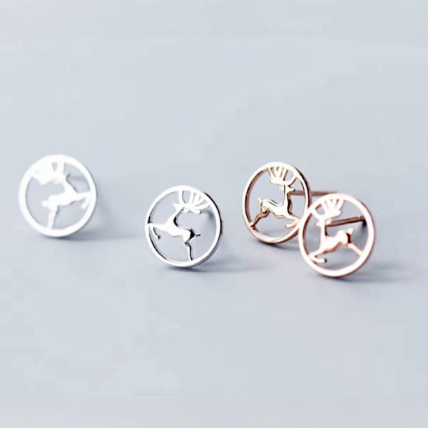 A44842 sterling silver deer stud hollowed circle christmas cute earrings