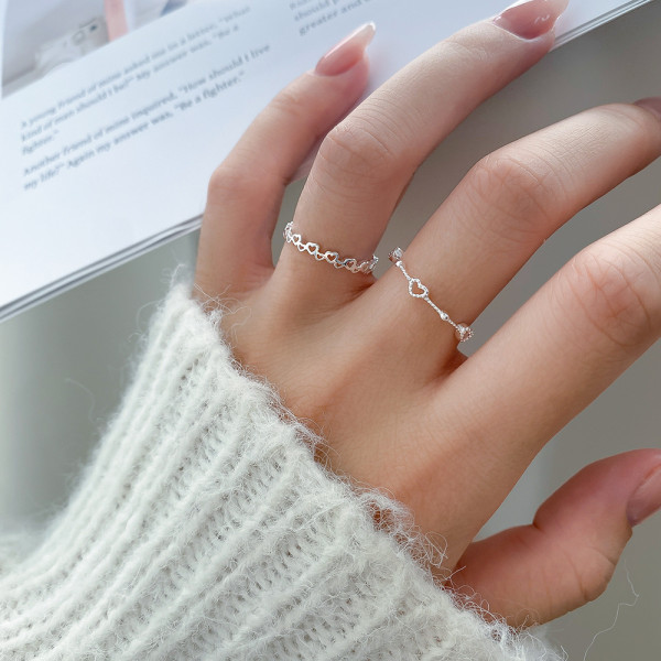 A44522 s925 sterling silver trendy sweet hollowed heart ring