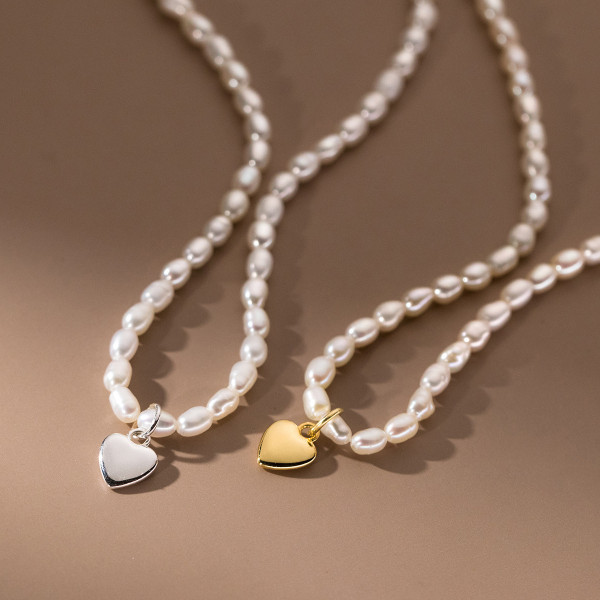 A40372 s925 sterling silver pearl heart trendy sweet necklace