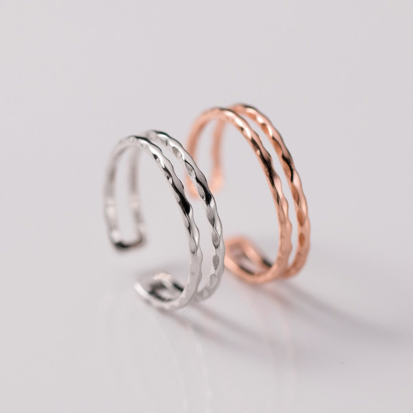 A44628 s925 silver double layered adjustable simple bar elegant cute ring