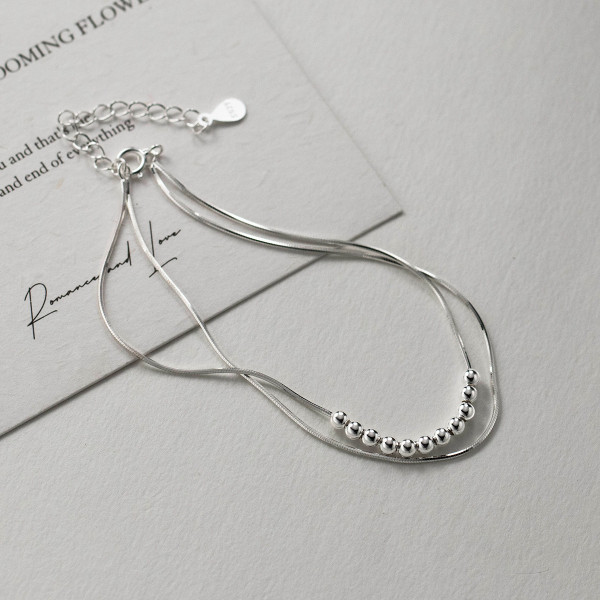 A44308 s925 silver fashion simple sweet ball charm double layered charm bracelet