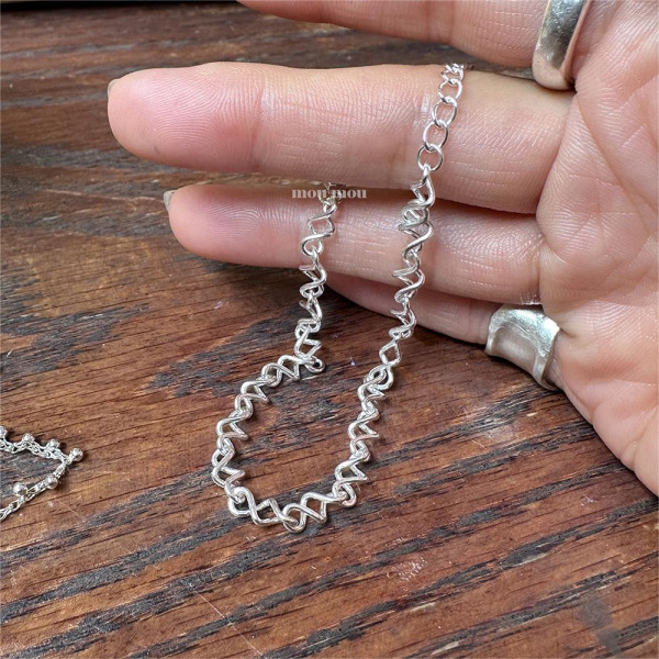 A41707 sterling silver simple fashion geometric charm bracelet