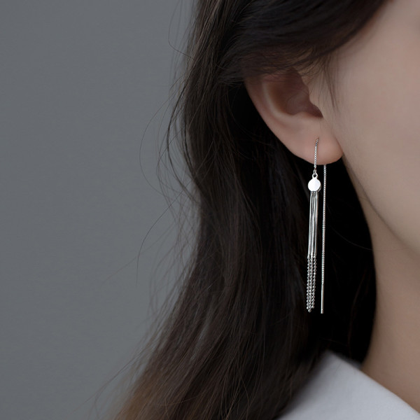 A35960 925 sterling silver string fashion long tassel earrings