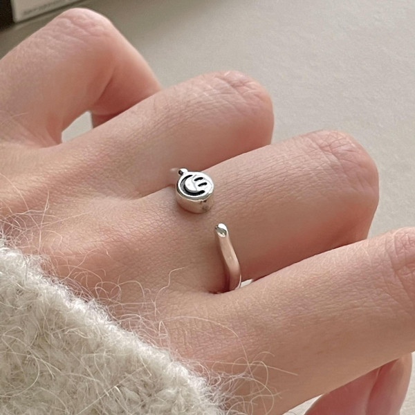 A45760 sterling silver vintage smilingface simple fashion adjustable ring