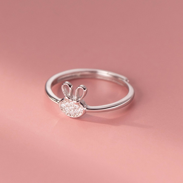A38987 s925 sterling silver sparkling rhinestone rabbit cute elegant ring
