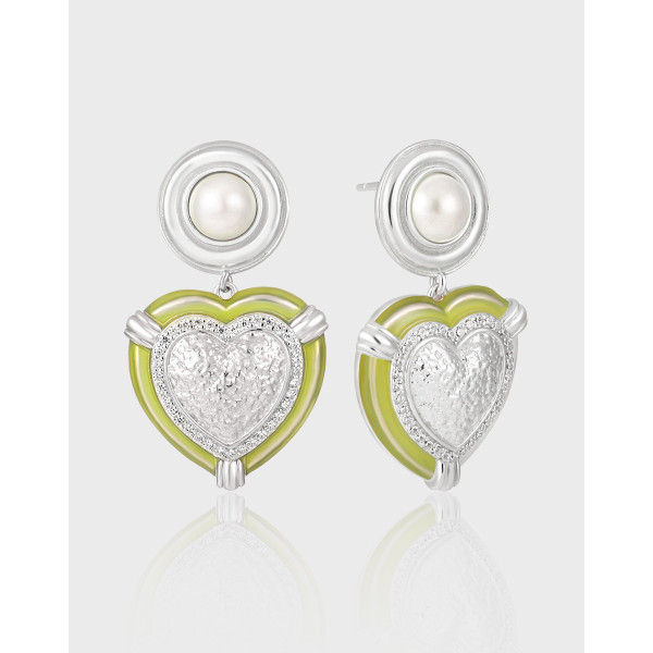 A40612 elegant pearl heart s925 sterling silver earrings