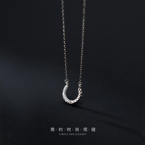 A34105 s925 sterling silver rhinestone twistC necklace