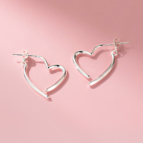 A45753 s925 sterling silver trendy sweet heart dainty heartshape bar stud earrings