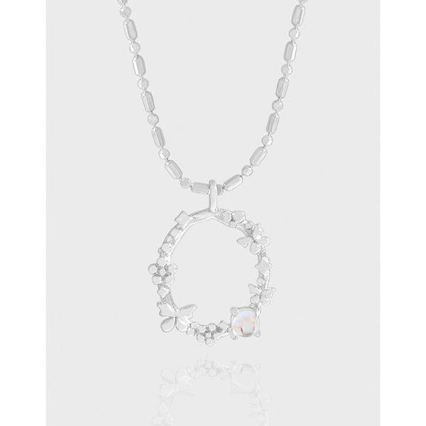 A43656 butterfly flower sterling silver s925 necklace
