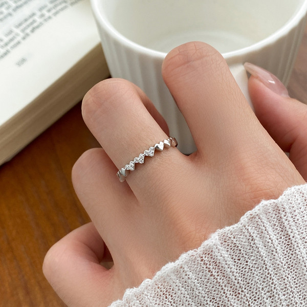 A43376 s925 sterling silver rhinestone heart elegant design trendy ring