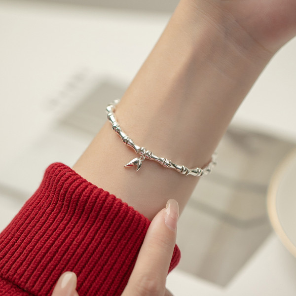 A39800 s925 sterling silver simple leaf charm trendy design elegant bracelet