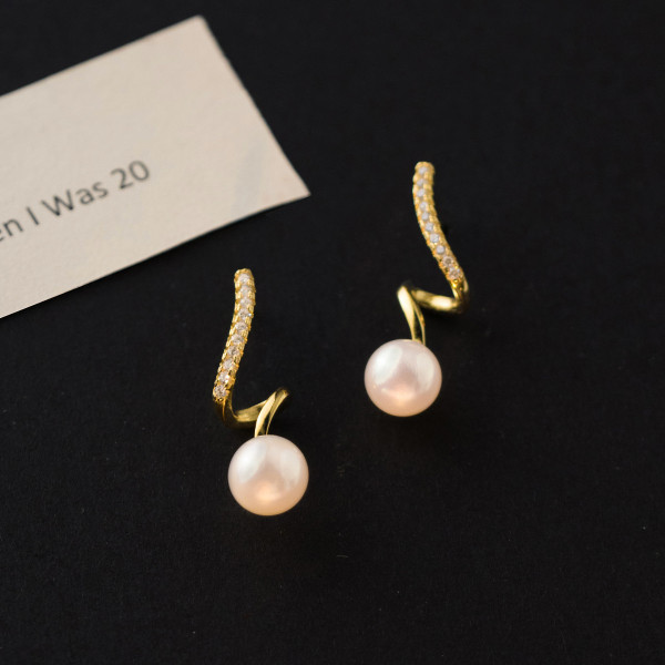 A40006 s925 silver simple pearl rhinestone spiral bar elegant earrings