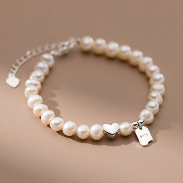 A40777 s925 sterling silver design heart pearl charm trendy elegant bracelet