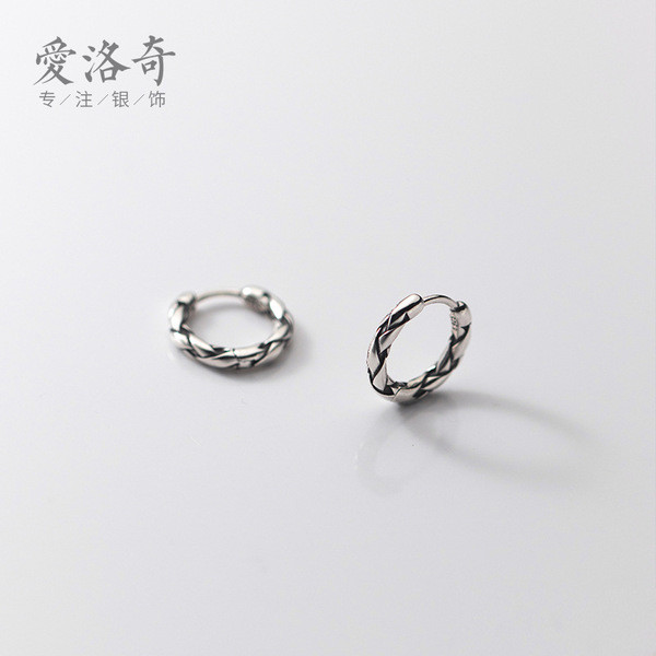A33190 s925 sterling silver simple fashion thai silver braided circle unique chic earrings