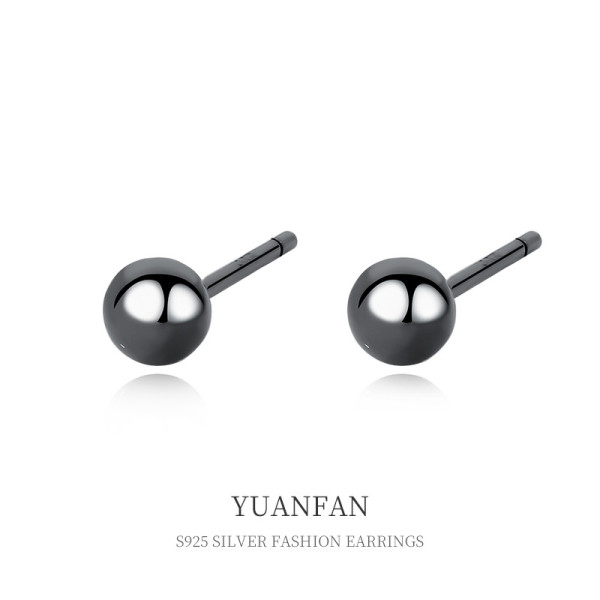 A37553 sterling silver simple black bead stud fashion earrings