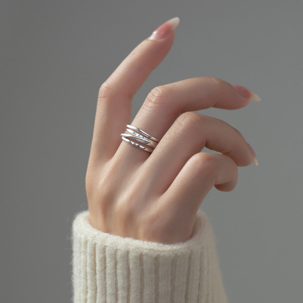 A38410 s925 sterling silver design bar multilayer layered elegant unique ring