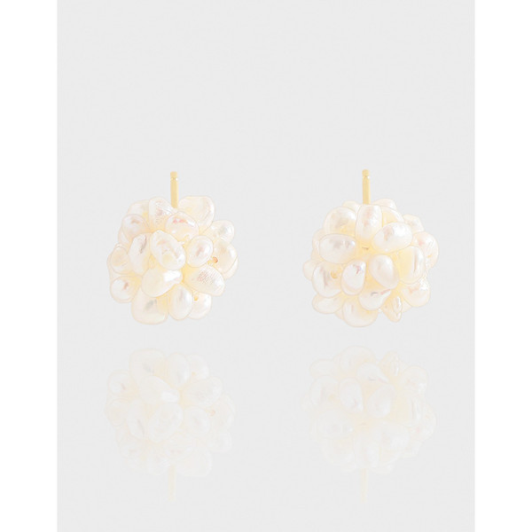 A42818 design natural pearl ball stud sterling silver s925 earrings