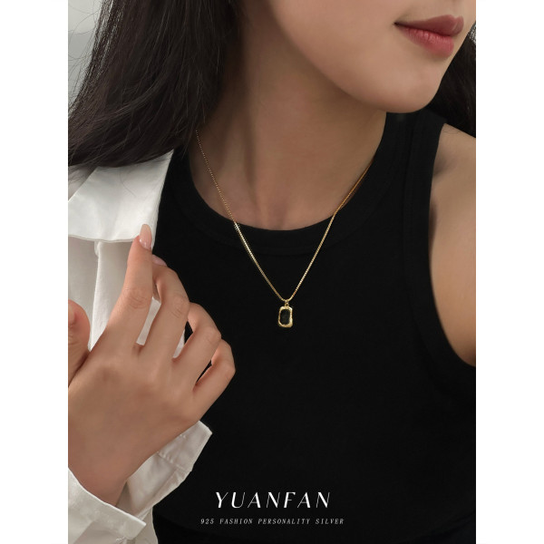 A43033 s925 sterling silver fashion black square unique pendant necklace