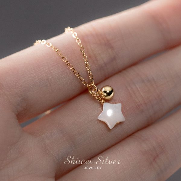 A43529 s925 sterling silver sweet cute shell stars necklace