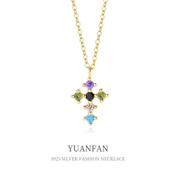 A41342 sterling silver colorful cubic zirconia necklace