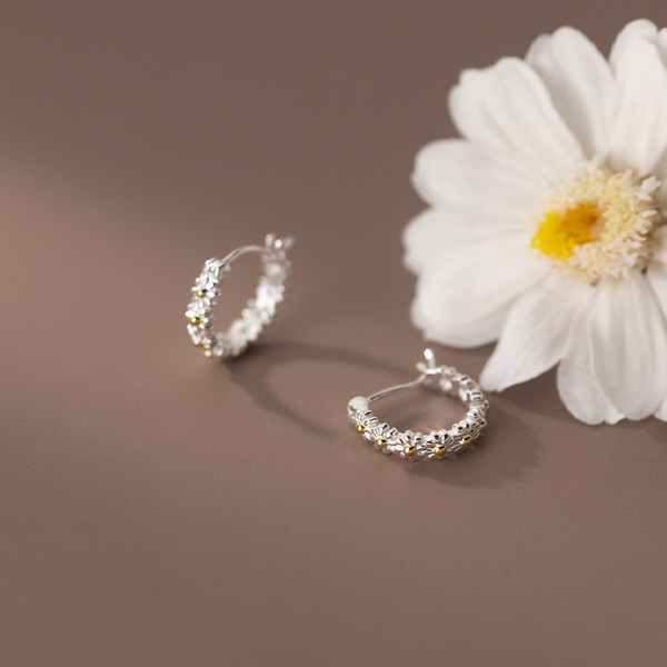 A34682 s925 sterling silver daisy trendy sweet flower earrings