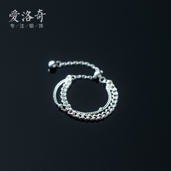 A32172 s925 sterling silver chic unique doublelayer chain ring