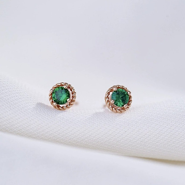 A42186 s925 sterling silver stud vintage green rhinestone circle design elegant earrings
